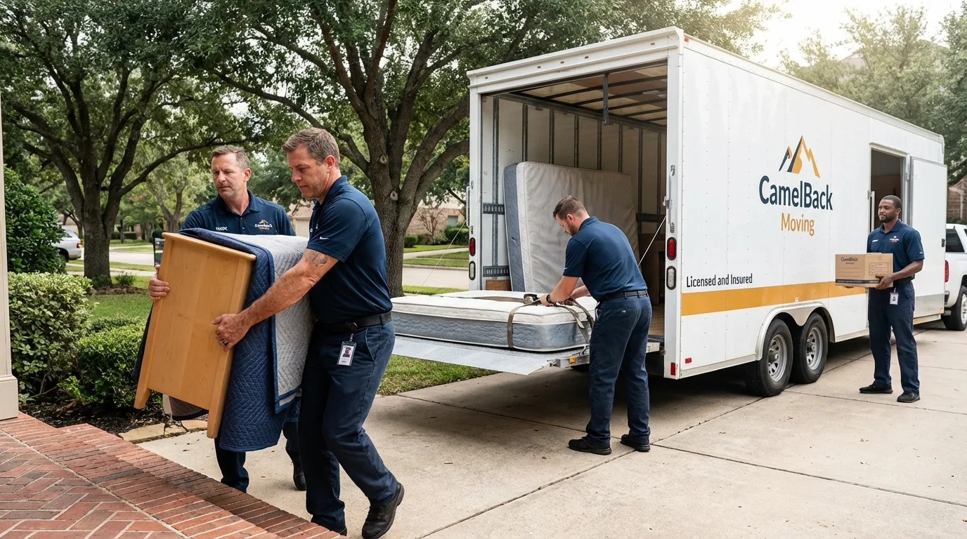 Crew loading residential truck for cross-state move from Old Orchard Beach, ME