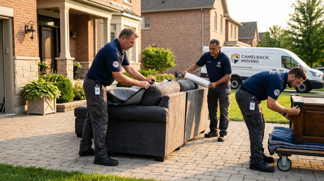Large estate moving crew wrapping furniture in Old Orchard Beach, ME