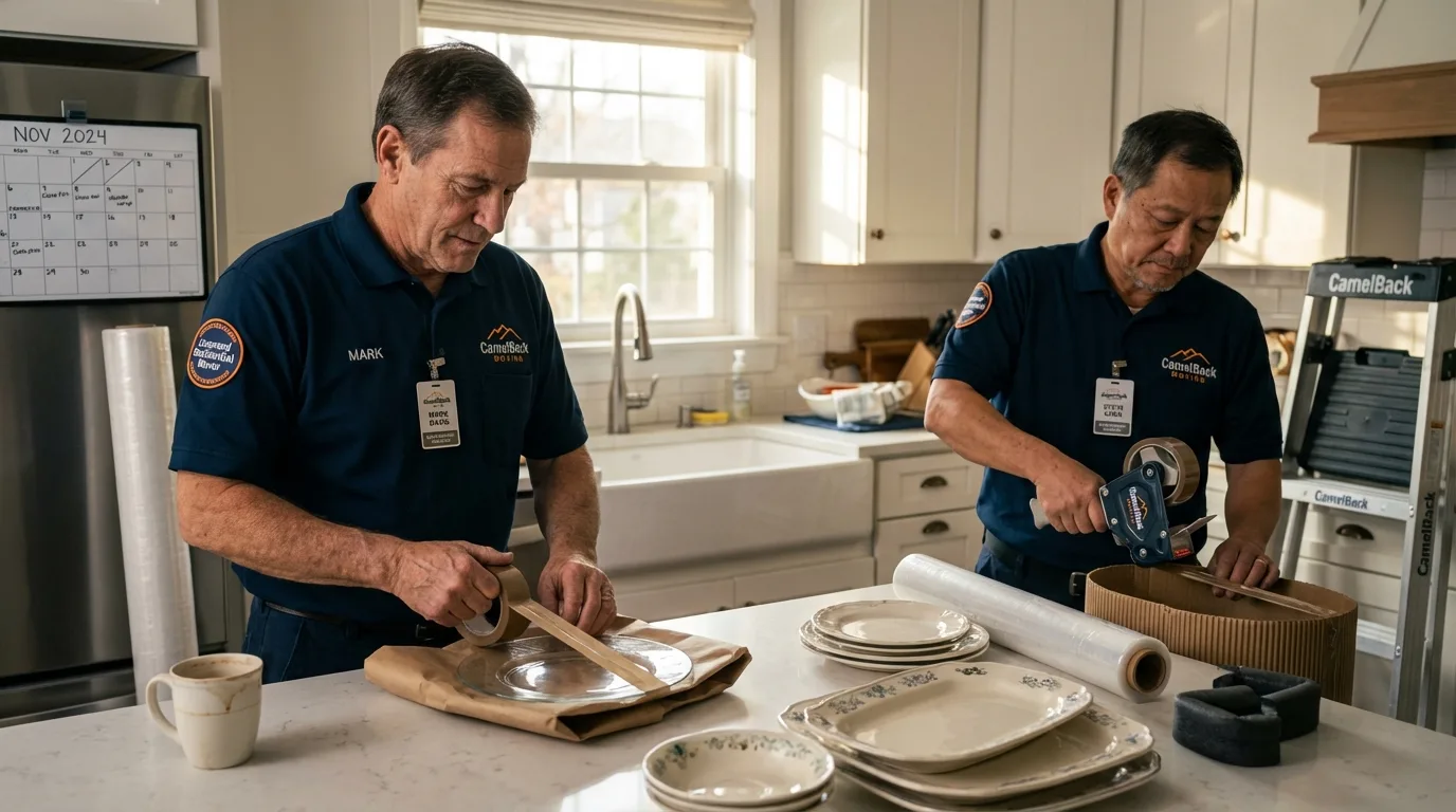 Professional crew packing kitchen dishware in Old Orchard Beach, ME