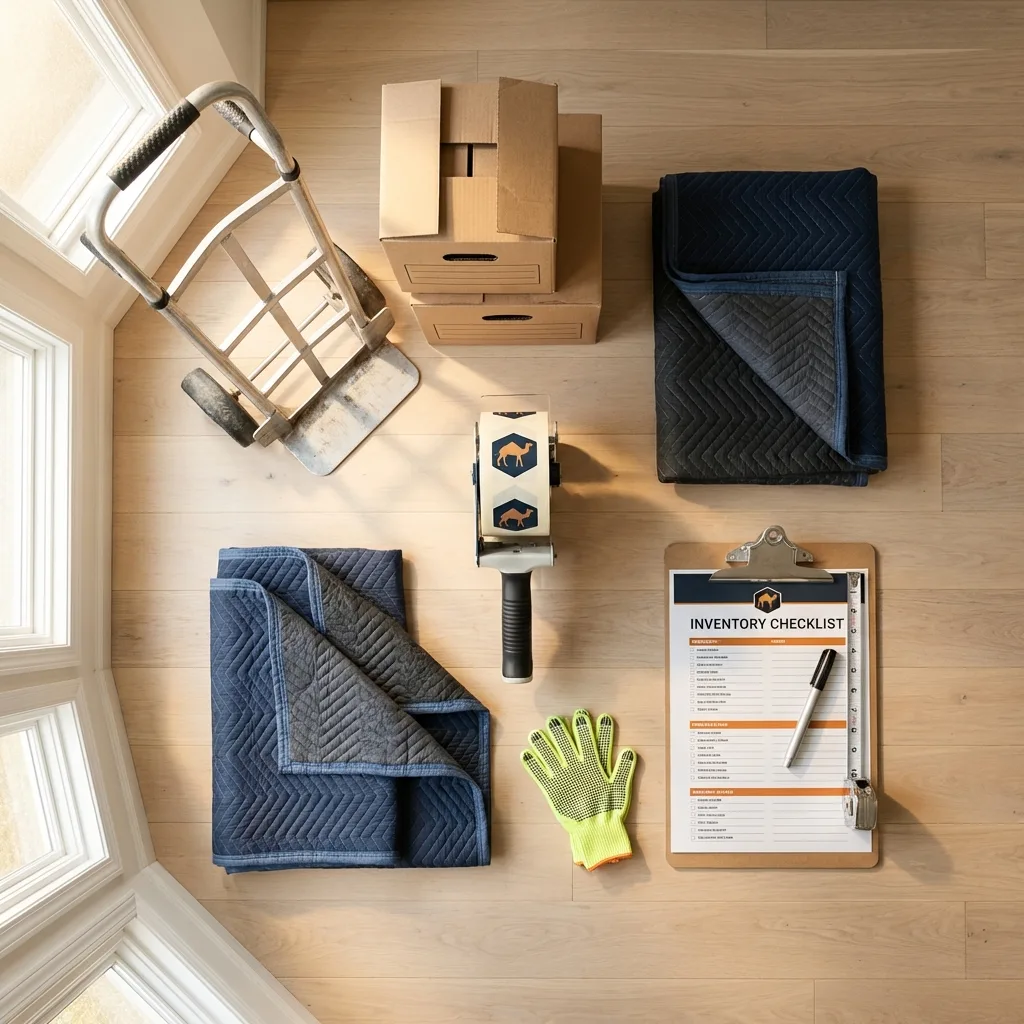 Professional moving supplies and packing materials layout for Old Orchard Beach residential relocations